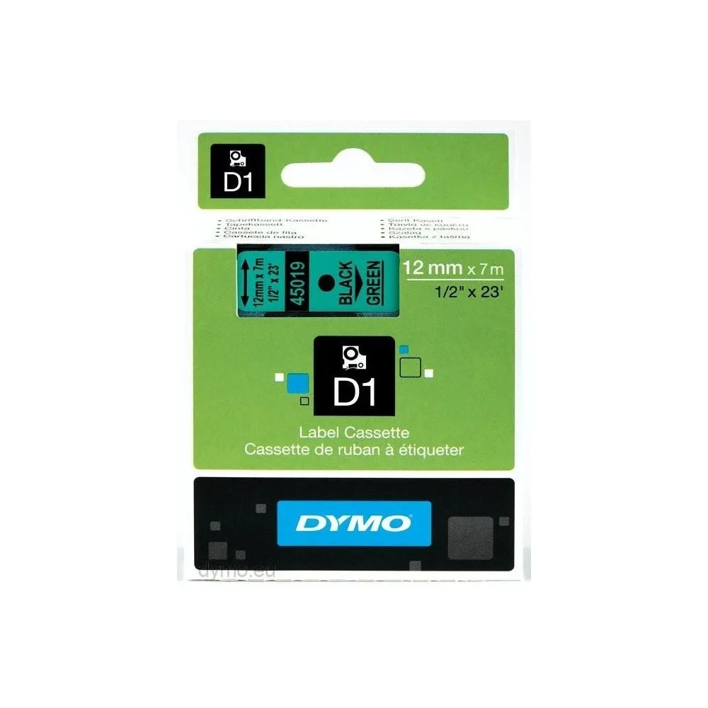 Fita Preto Sobre Verde (7 mts/1,2cm) – DYMO