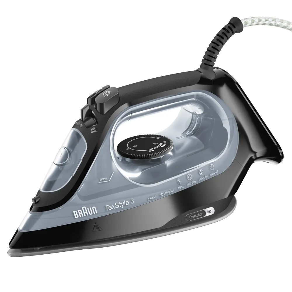 Ferro a Vapor BRAUN TexStyle 3 SI3055BK (Jato vapor: 180 g/min - Base: Super Cerâmica)