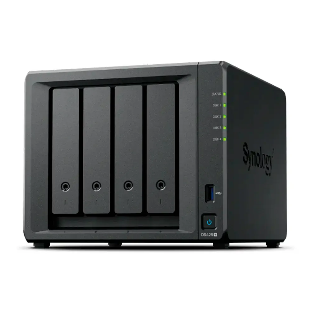 NAS Synology DiskStation DS425+ | 4 Baías | CPU 4-Core Intel Celeron J4125 | RAM 2GB DDR4 | Preto