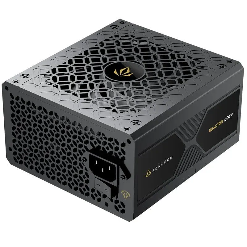 Fonte Alimentação Fonte de alimentação modular completa Forgeon Reactor 1000 Cybenetics Platinum ATX 3.1 PCIe 5.1, preta.