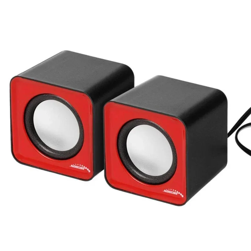 Colunas Audiocore 2 vias com fios 3W cinza e vermelho com USB e jack 3,5 mm