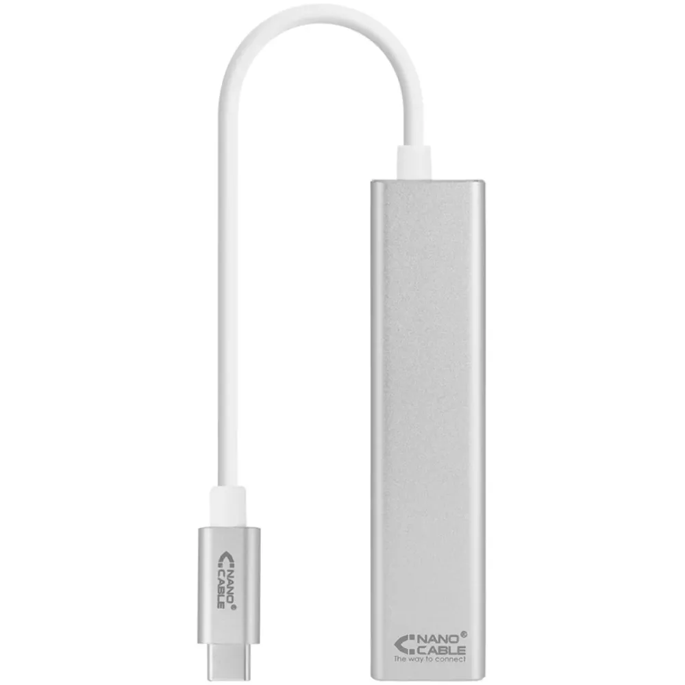 Docking Station Nanocable USB-C a Ethernet Gigabit + 3xUSB 3.0 15 CM Prateado
