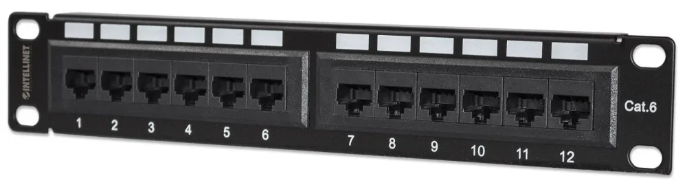 Intellinet Patch Panel, Cat6, 10", UTP, 1U, 12-Port, Black 720748