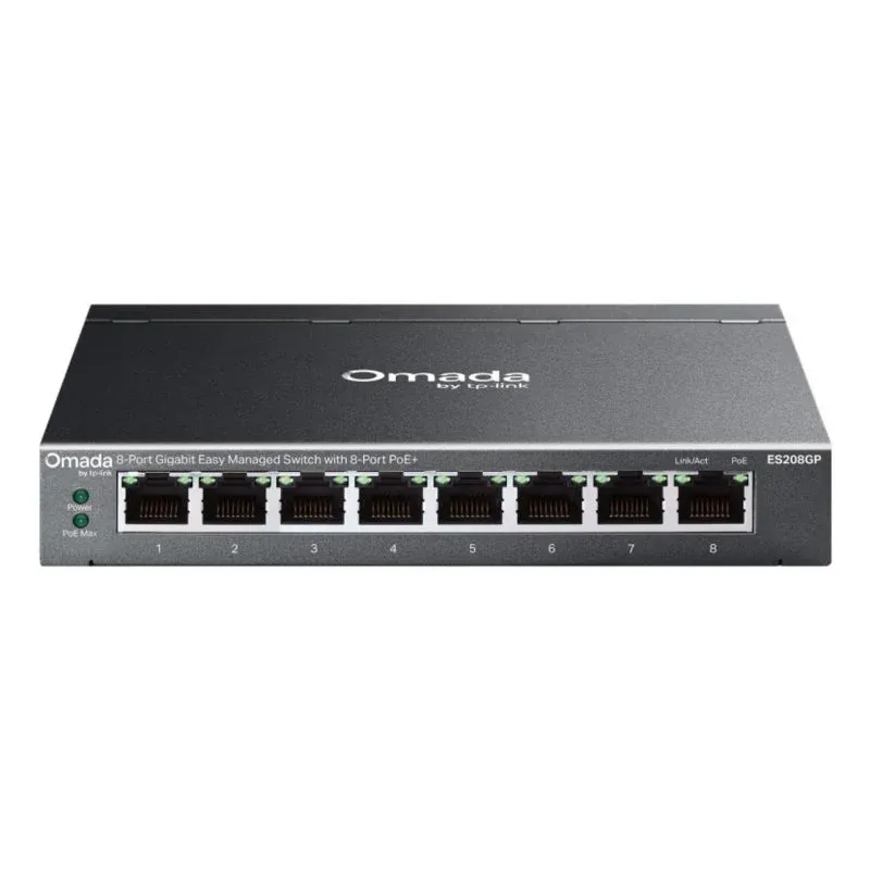 TP-Link Omada ES208GP Switch Gerido L2 com 8 Portas Gigabit PoE+ Rack DIN