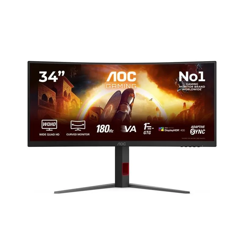 Monitor Curvo AOC Gaming 34" CU34G4CA Fast VA UWQHD 180Hz 0.3ms 21:9 Adaptive Sync