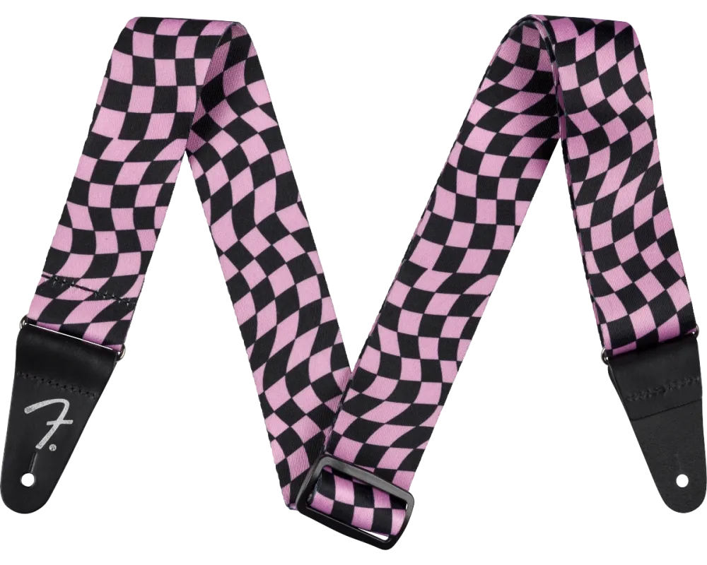 Fender Wavy Checkerboard Polyester Strap, Pink