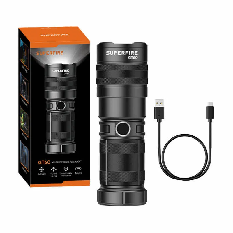 Lanterna de Mão USB-C 6000mAh 2600lm GT60 (Preto) - SUPERFIRE