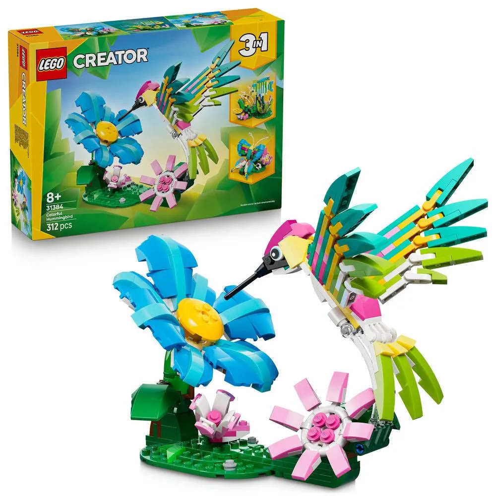 LEGO Creator 3-in-1: Animais Selvagens Beija-flor Colorido | Idades 8+ | 312 Peças | Item 31384