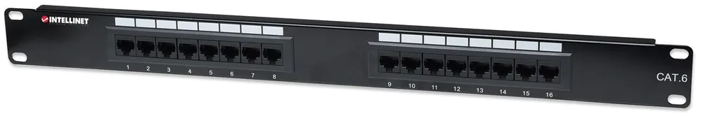 Intellinet Patch Panel, Cat6, UTP, 16-Port, 1U, Black 519526