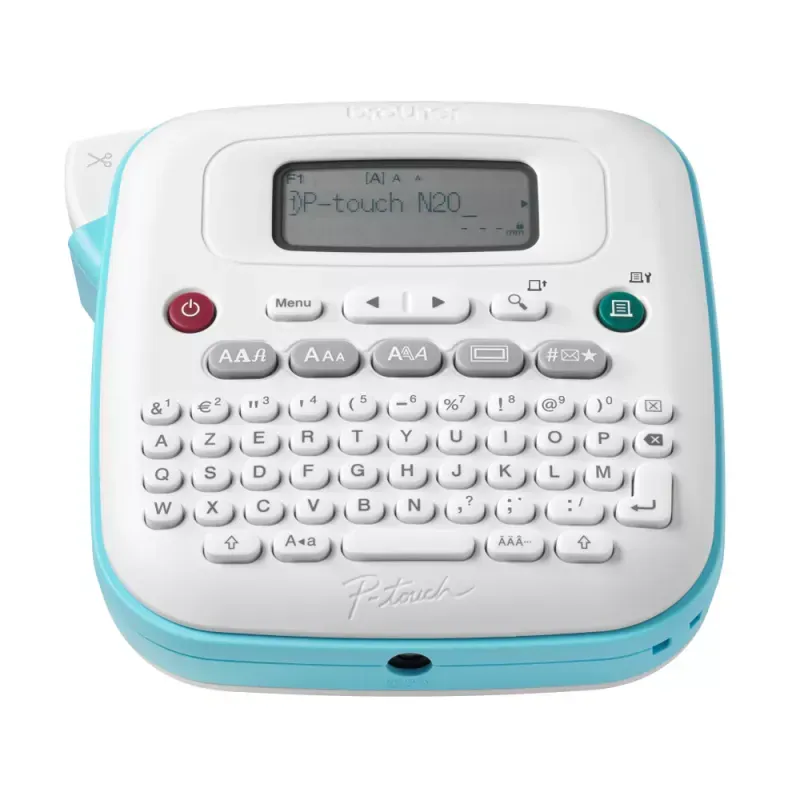 PTN20 - Etiquetadora eletrónica de secretária para casa e escritório. Visor com pré-visualização. Cor azul e branca, Largura de fita: 12mm, Corte de Fita manual - Teclado QWERTY