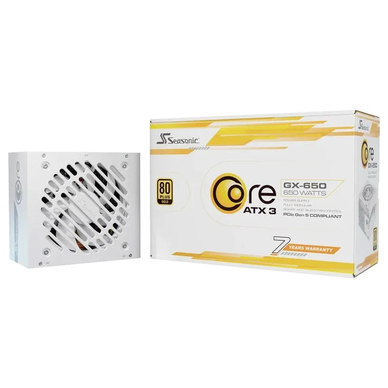 Fonte Alimentação Fonte de alimentação modular Seasonic 650W 80+ Gold Core GX-650V2/ATX3.1 branca com extras avançados