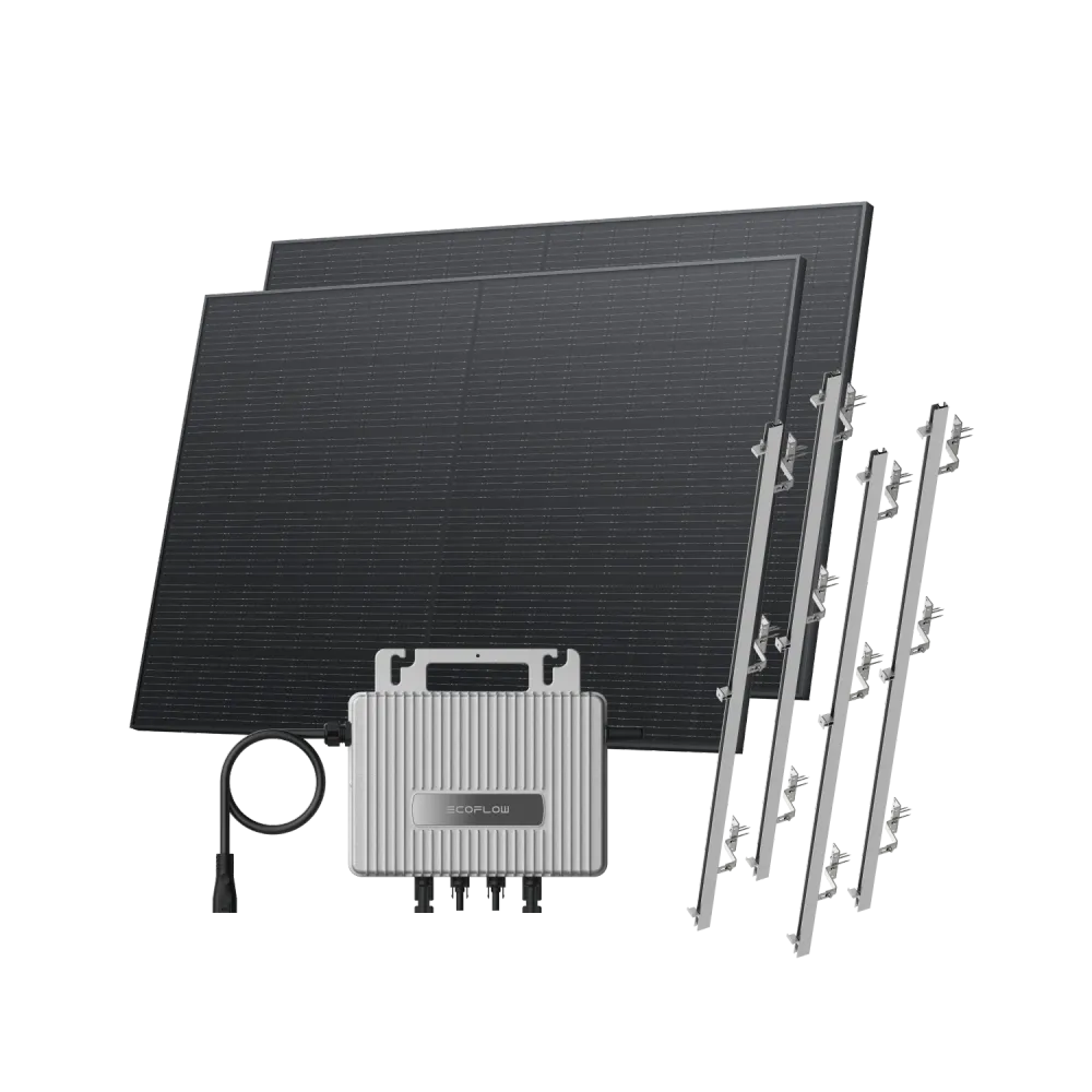 Kit EcoFlow STREAM de Telhado - Telhado inclinado / (800Wp) 2 × 400W Painel solar rígido + microinversor STREAM / Suporte: Telhado inclinado