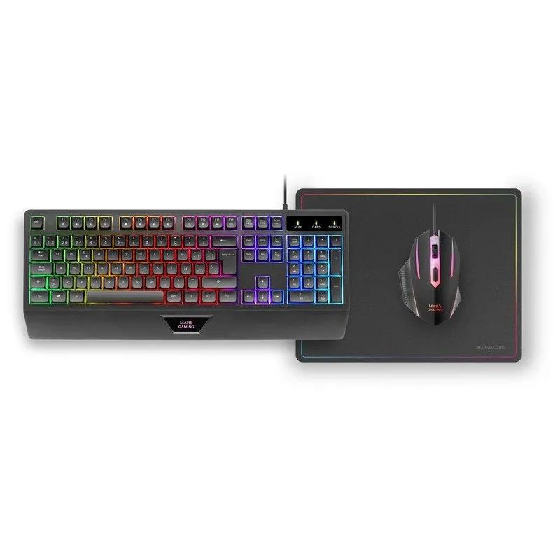 Mars Gaming MCP124 Combo 3-em-1 com Teclado RGB + Rato RGB 3200DPI + Tapete Pretos (ES)