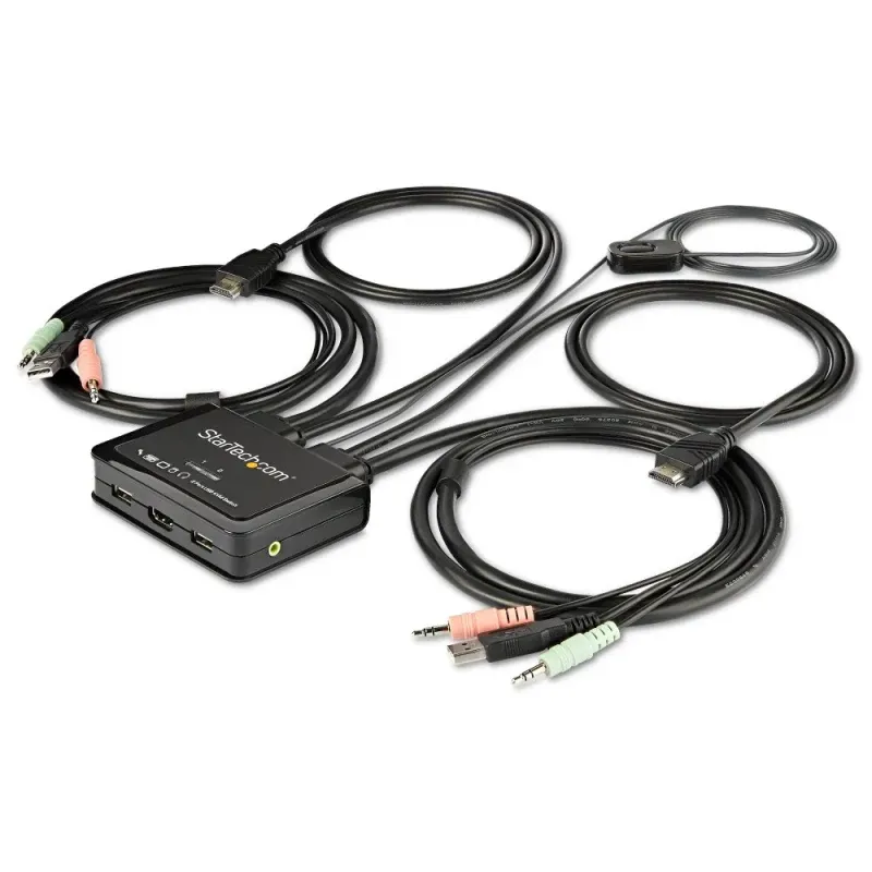 Startech 2 Port HDMI KVM Switch, 4K 60Hz, Compact Dual Port UHD/Ultra HD USB Desktop KVM Switch with Integrated 4ft Cables & Audio, Bus Powered & Remote Switching, MacBook ThinkPad - 4K KVM Switch w/ Audio (SV211HDUA4K) - Chave de KVM / áudio - 2 x K