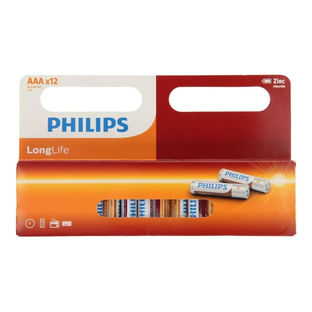 Pilhas Philips LongLife 12 Unidades 1.5V R03 AAA