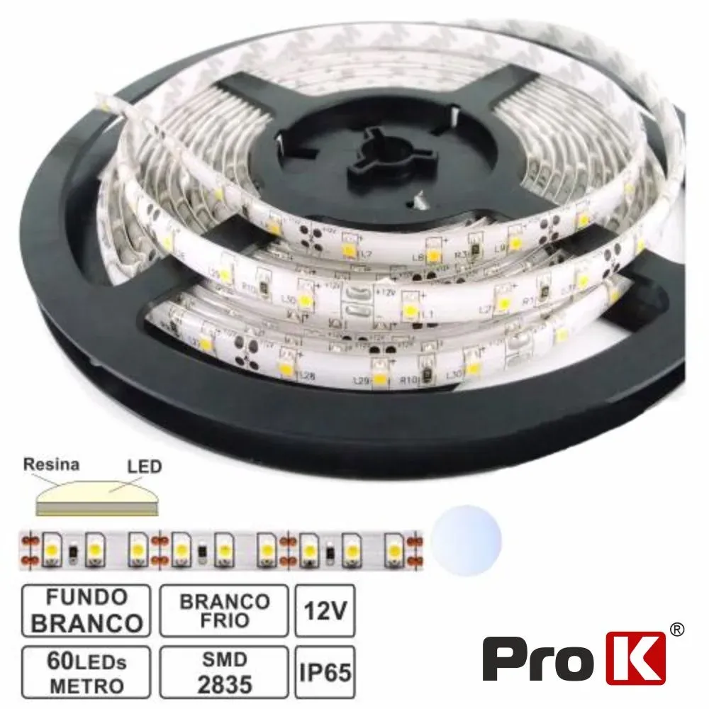 Fita Led 12v Branco Frio Impermeável 1m Prok
