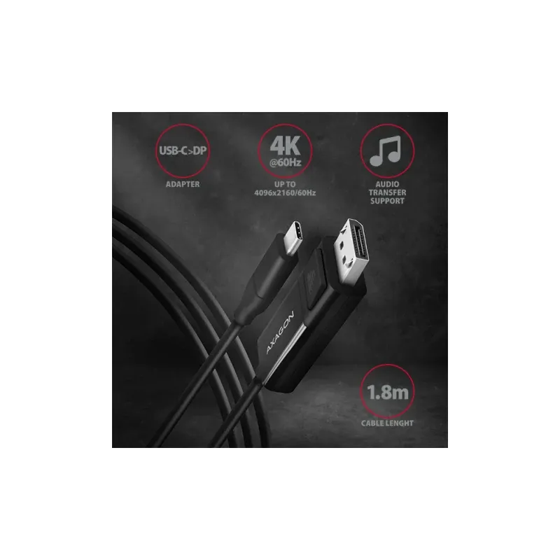 Cabo AXAGON RVC-DPC USB-C para DisplayPort, 1,8 m, 4K/60Hz
