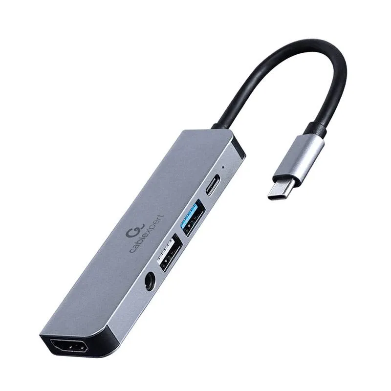 Adaptador USB-C Gembird USB-C 5-in-1 (Hub + HDMI + PD + Stereo Audio) Prateado