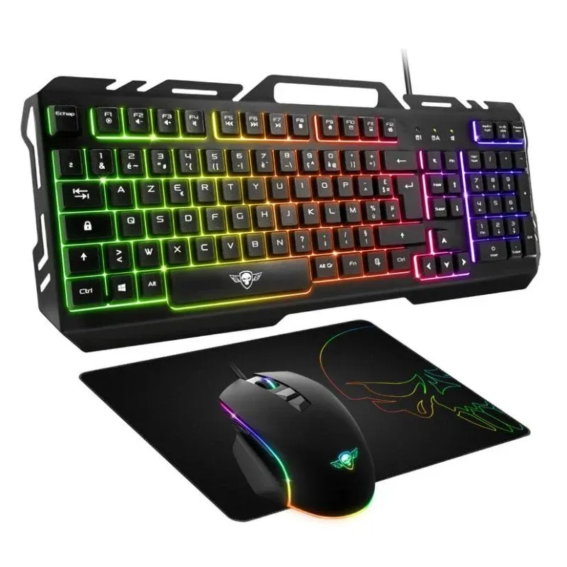 Teclado Spirit of Gamer PRO MK5 de membrana AZERTY com retroiluminação RGB e kit gaming