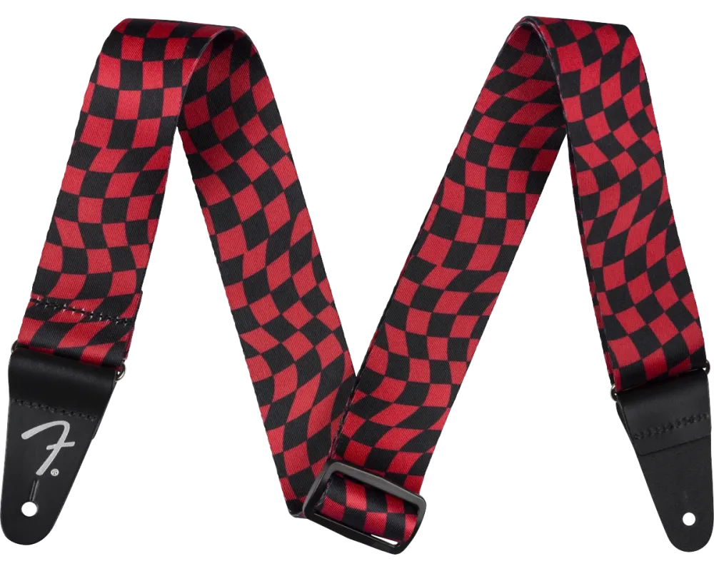 Fender Wavy Checkerboard Polyester Strap, Red