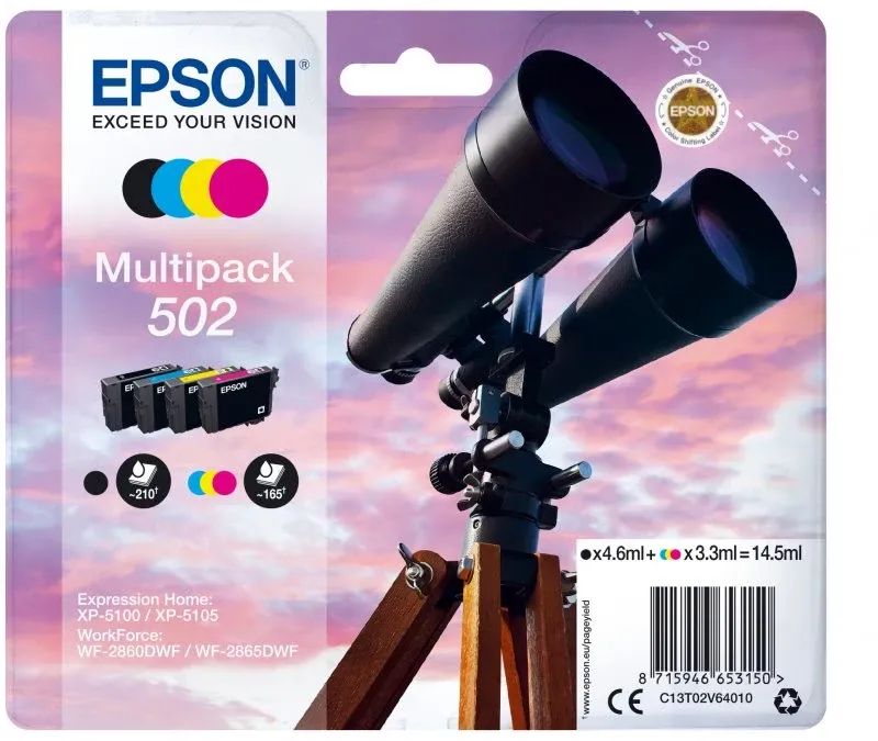 Tinteiro EPSON 502 Multipack 4 Cores - XP-5100/5, WF-2860/5