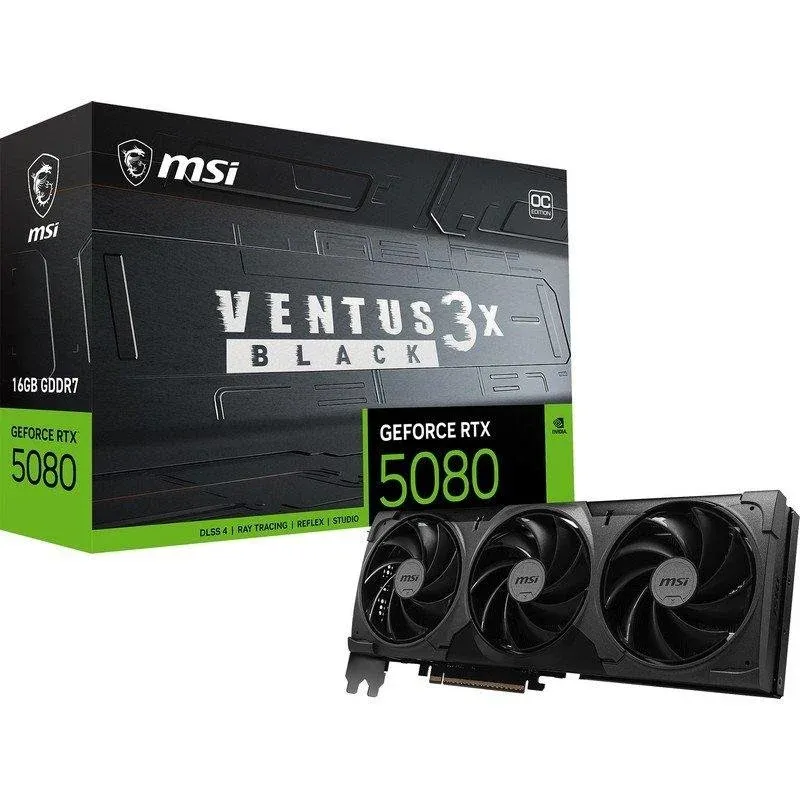 Placa gráfica MSI GeForce RTX 5080 VENTUS 3X OC BLACK 16GB GDDR7 Reflex 2 RTX AI DLSS4