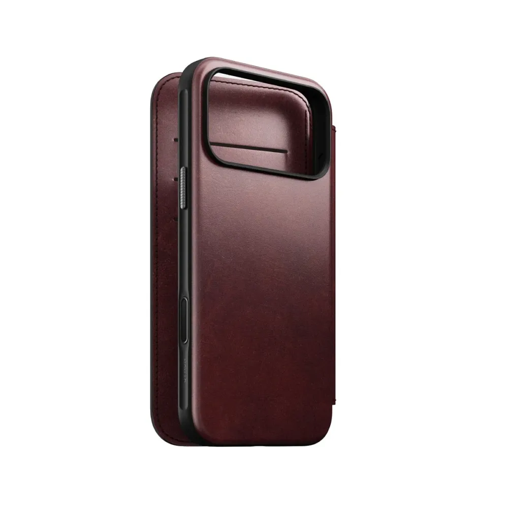 Capa Nomad Flip Cover Couro Horween iPhone 17 Pro Max Bordô