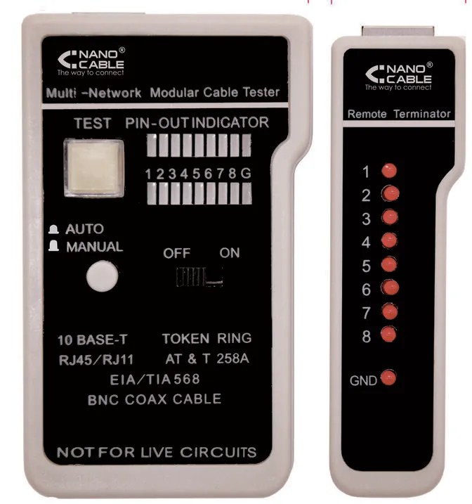 Testador de Cabos Nanocable RJ11/RJ12/RJ45/Coaxial