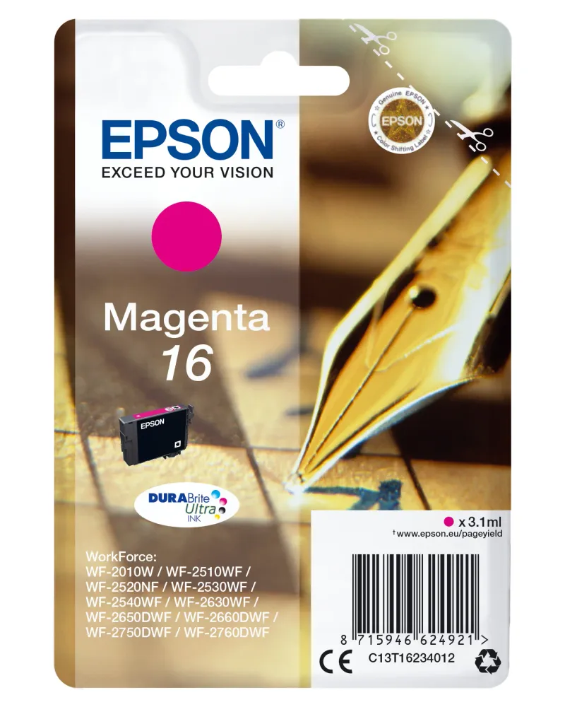 EPSON 1LB 16 ink cartridge magenta standard capacity 3.1ml 165 pages 1-pack blister without alarm