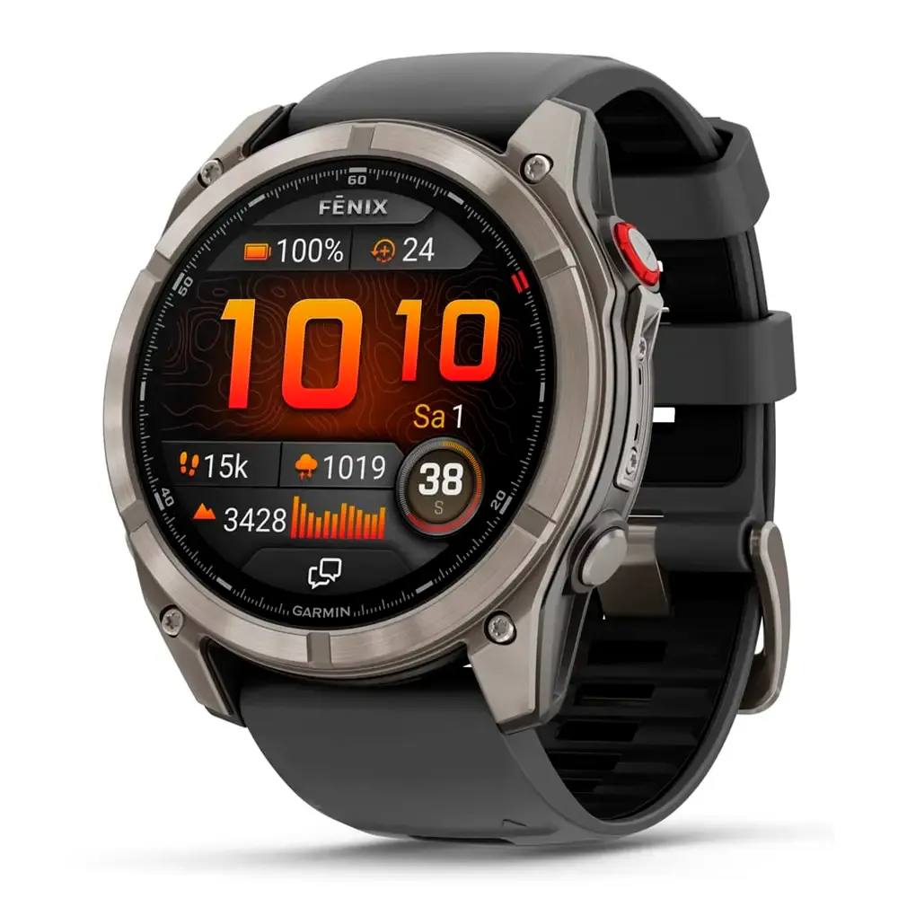 Smartwatch Garmin Fēnix 8 Pro 51mm Amoled Titânio Revestido a DLC com Bracelete Preta/Cinzento Pedra em Silicone