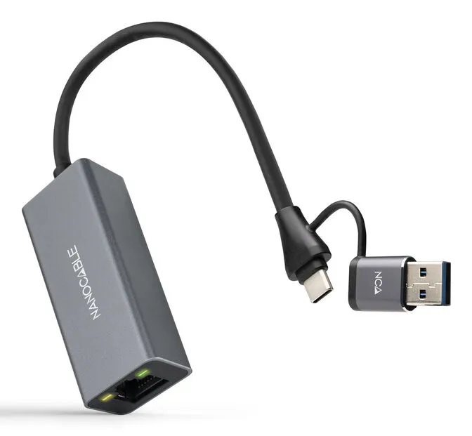 Adaptador USB para Ethernet Nanocable 10.03.0411 USB-C USB-A 1000Mbps