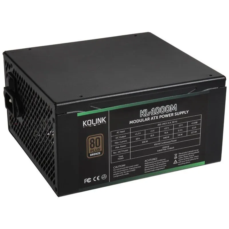 Fonte Alimentação Kolink KL-1000M 1000W 80 Plus Bronze Modular