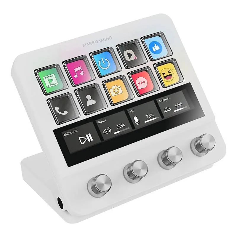 Control Deck Mars Gaming MSD-PRO | 10 Teclas Personalizáveis | 4 Dials | Faixa Touch LCD | Type-C | Windows e Mac | Branco