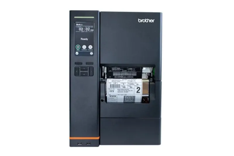 TJ-4422TN - Impressora industrial de etiquetas de transferência térmica e tecnologia térmica direta com uma resolução de 203 ppp e rebobinador interno. Placa de rede, série, duplo host USB e design robusto, para elevados volumes de impressão