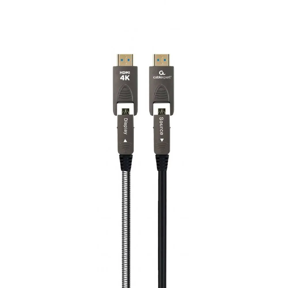 Cabo Ótico Ativo HDMI-D 2.0 Gembird CCAP-HDMIDD-AOC-20M AOC Armored Series c/ Ethernet para HDMI-A 4K 60Hz 20m Preto