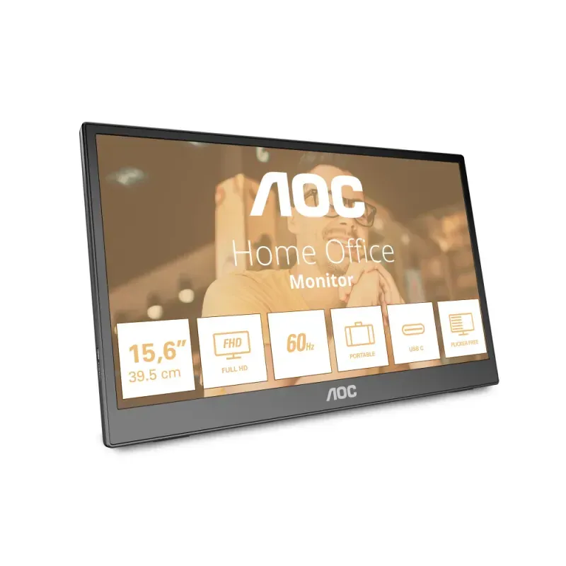 AOC 16T3EA - Monitor LED - 16" (15.6" visível) - portátil - 1920 x 1080 Full HD (1080p) @ 60 Hz - IPS - 250 cd/m² - 700:1 - 4 ms - USB-C - preto texturizado