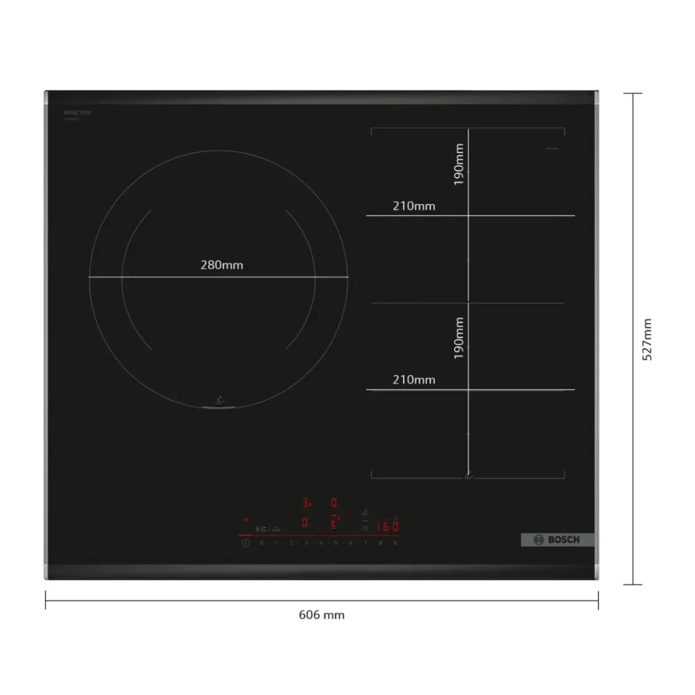 Placa de Indução Bosch Série 6 3 Zonas 7400W Preta - PXJ675HC1E