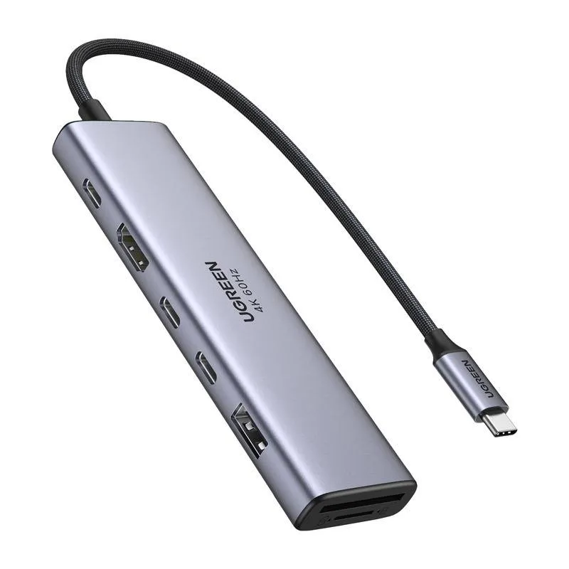 Adaptador USB-C UGREEN 7-em-1 (1x HDMI + 3x USB-C + 1x USB-A + SD/TF) Cinza