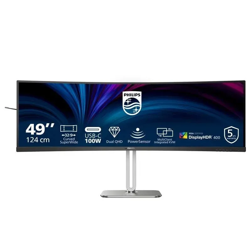 PHILIPS 5000 Series 49B2U5900C Monitor Curvo 49" Dual QHD 75Hz VA USB-C HDR KVM com Altifalantes