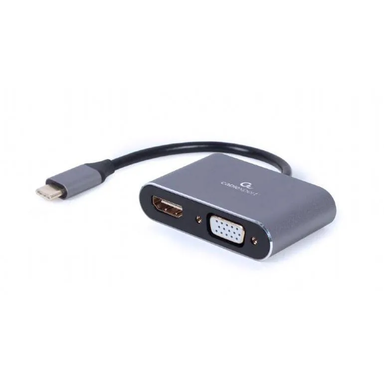 Adaptador USB-C Gembird A-USB3C-HDMIVGA-01 p/ HDMI + VGA 15cm Cinza