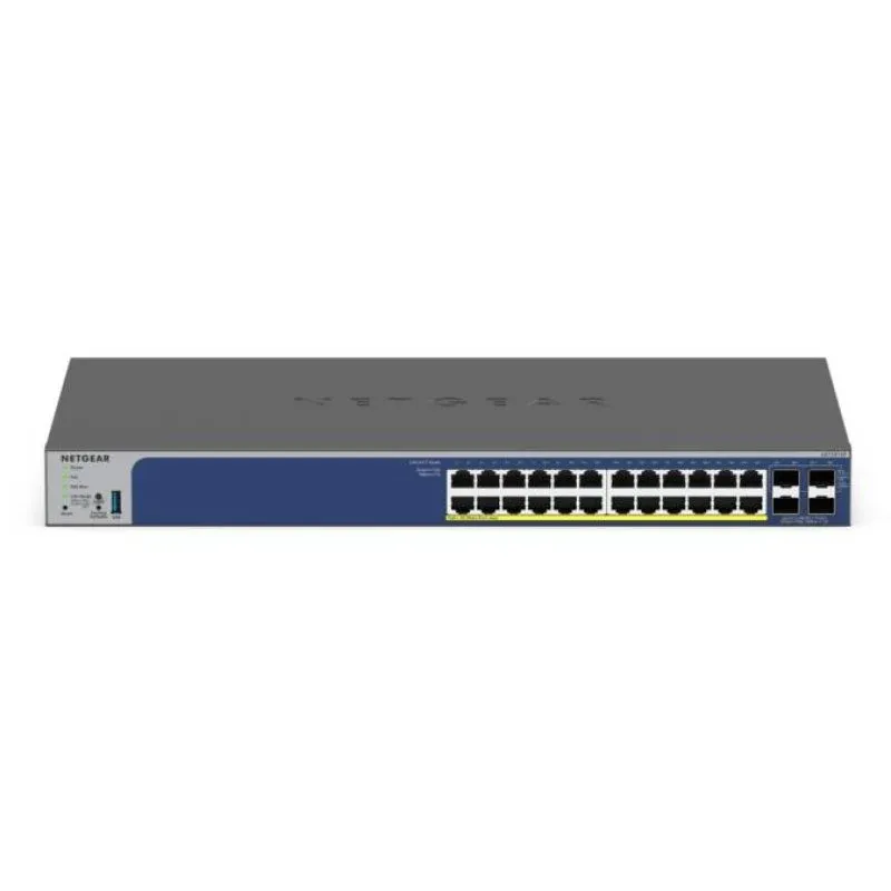 Switch de rack empilhável L2/L3 Netgear GS728TX 24x RJ-45 Gigabit + 2x RJ-45 10G + 2x SFP+ 10G