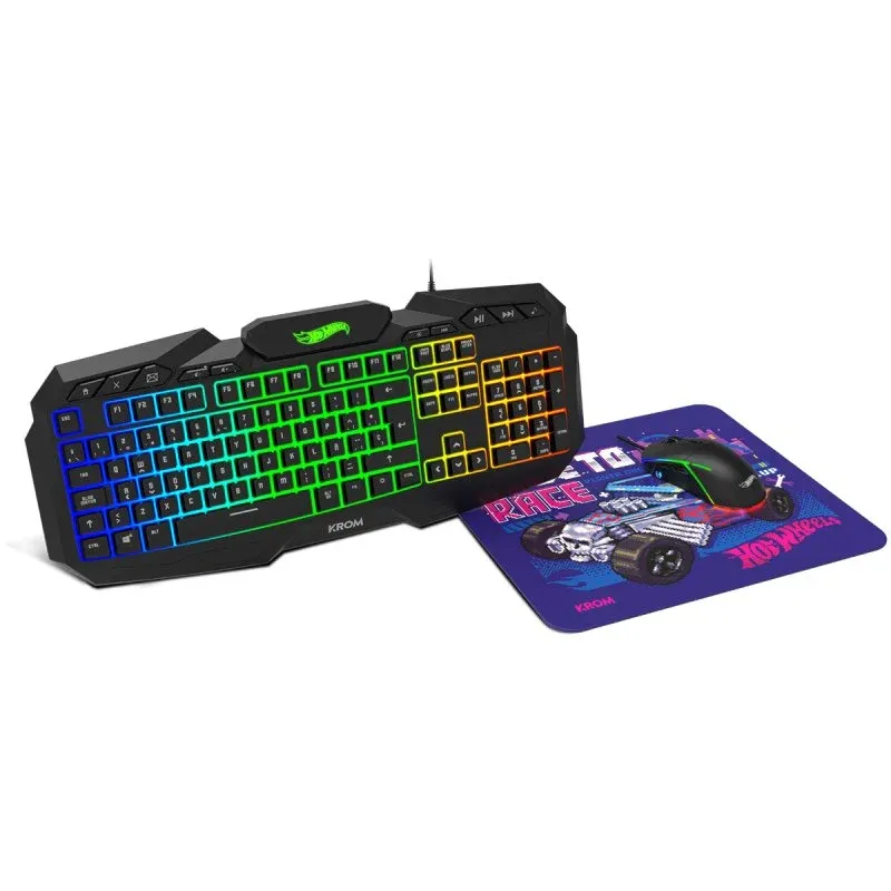 Krom Kustom Licença Oficial Hot Wheels Pack Teclado RGB Rato Ótico RGB 7200 DPI Tapete