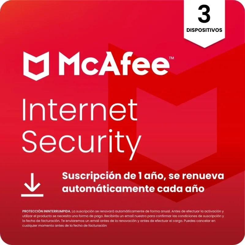 McAfee Internet Security 3 Dispositivos 1 Ano Licença Digital
