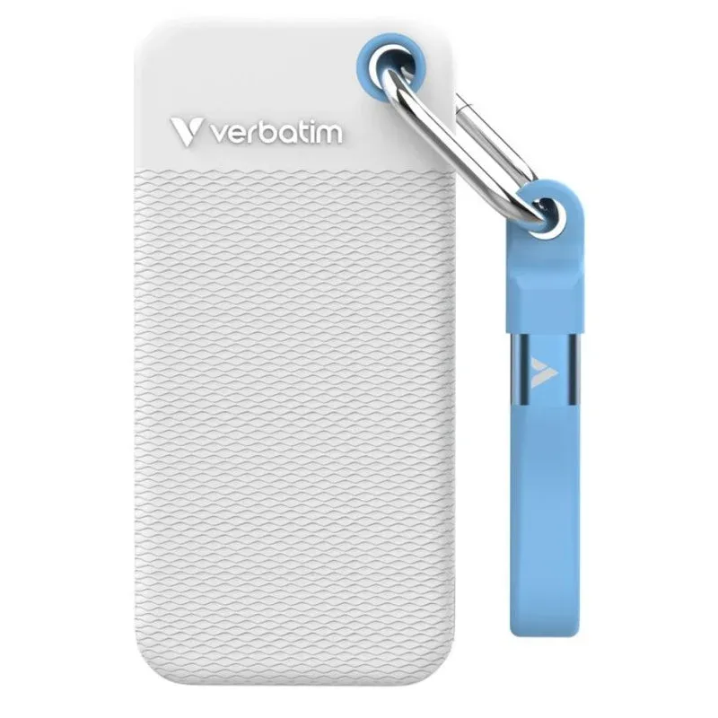 Disco Rígido Disco Duro Verbatim Pocket SSD 1TB Externo USB-C 1000MB/s Azul Branco