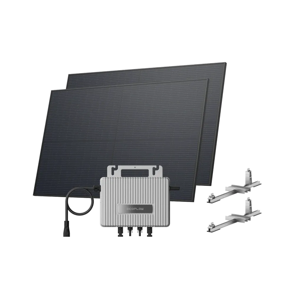Kit EcoFlow STREAM de Telhado - Telhado plano / (900Wp) 2 × 450W painel solar rígido + microinversor STREAM / Suporte: Telhado plano