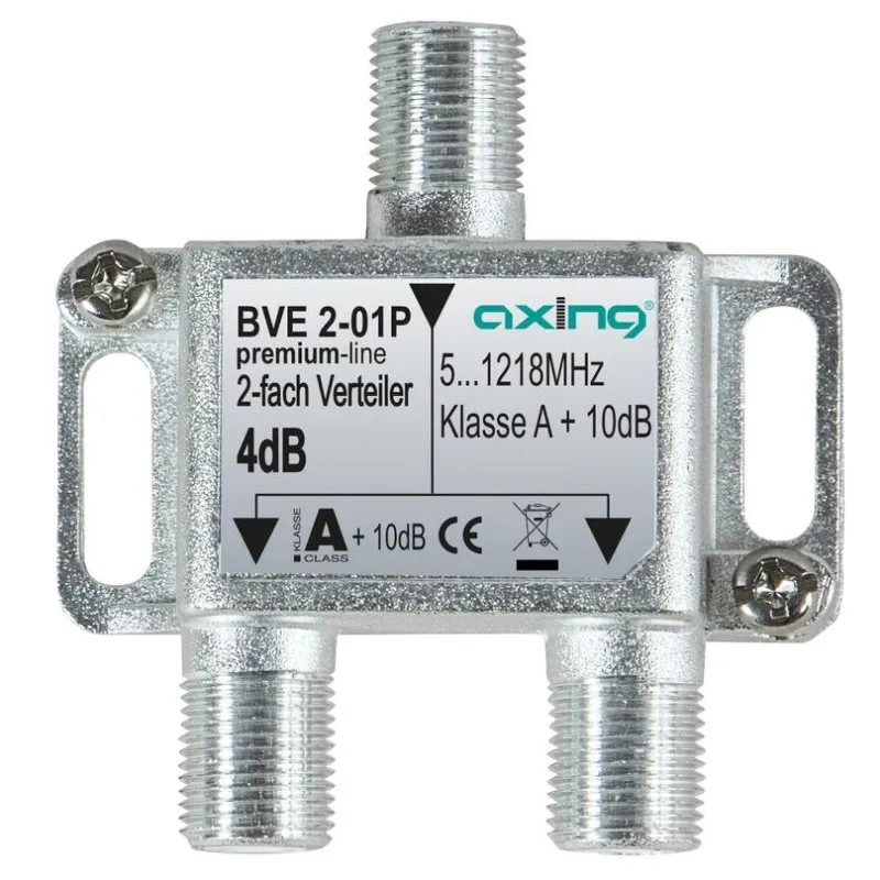 Divisor de sinal Axing BVE 2-01P coaxial 5-1218 MHz aço inoxidável 10 dB