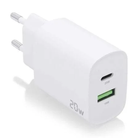 Carregador 20W 1x USB-C + 1x USB-A (Branco) - AISENS