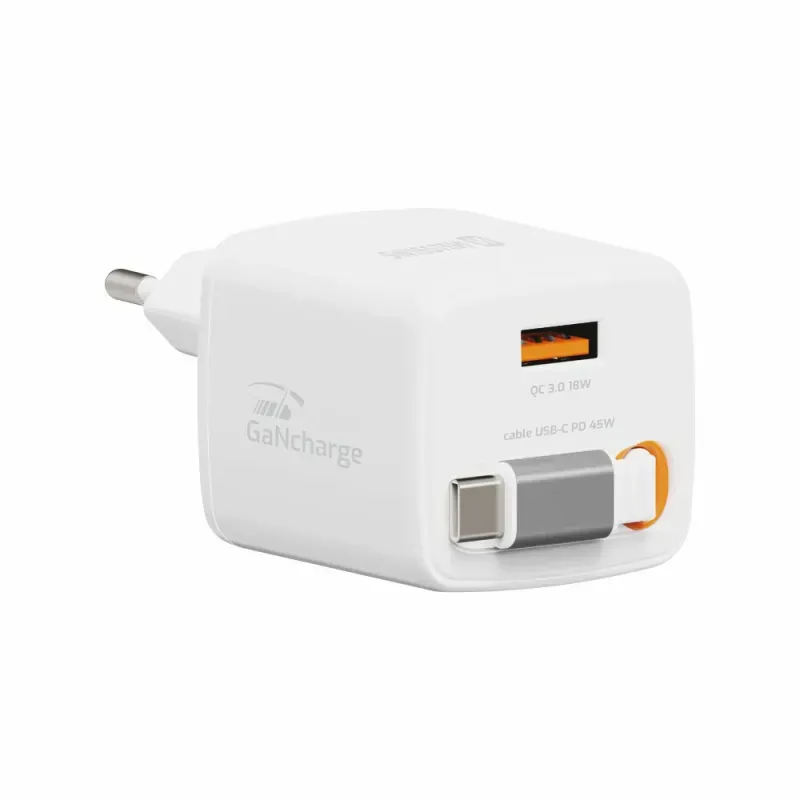 Swissten - SlideCharge GaN 45W (1xUSB-C, 1xUSB, white)