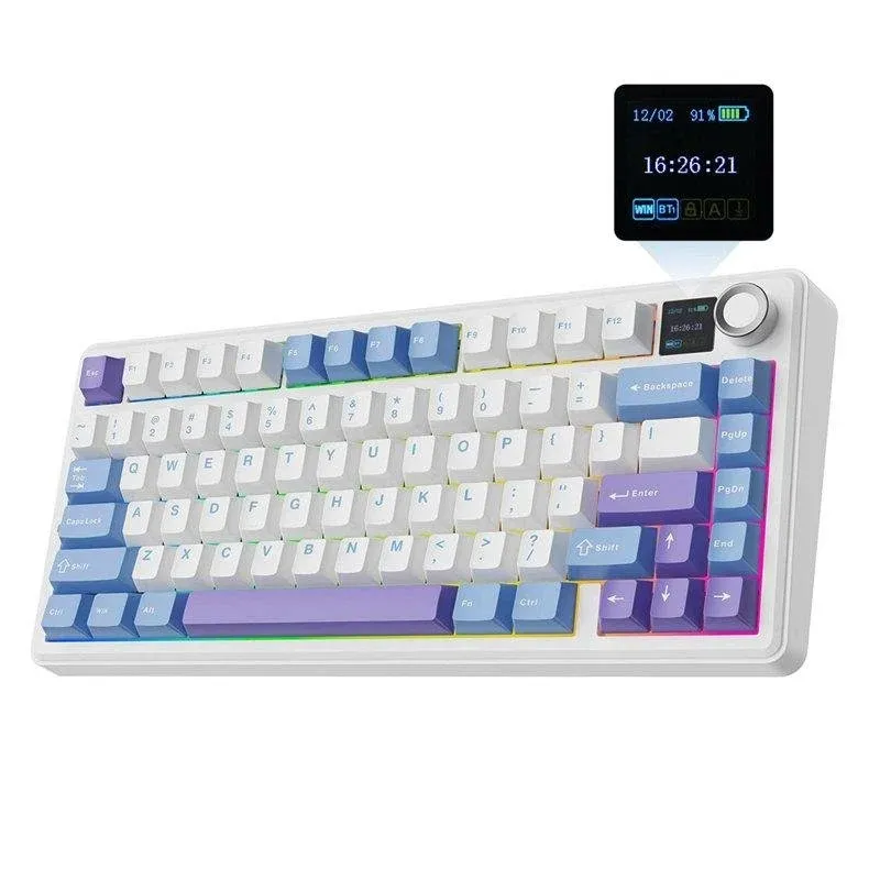 Teclado Aula F75 Max 75% sem fios com ecrã TFT RGB Hot-swap Gasket
