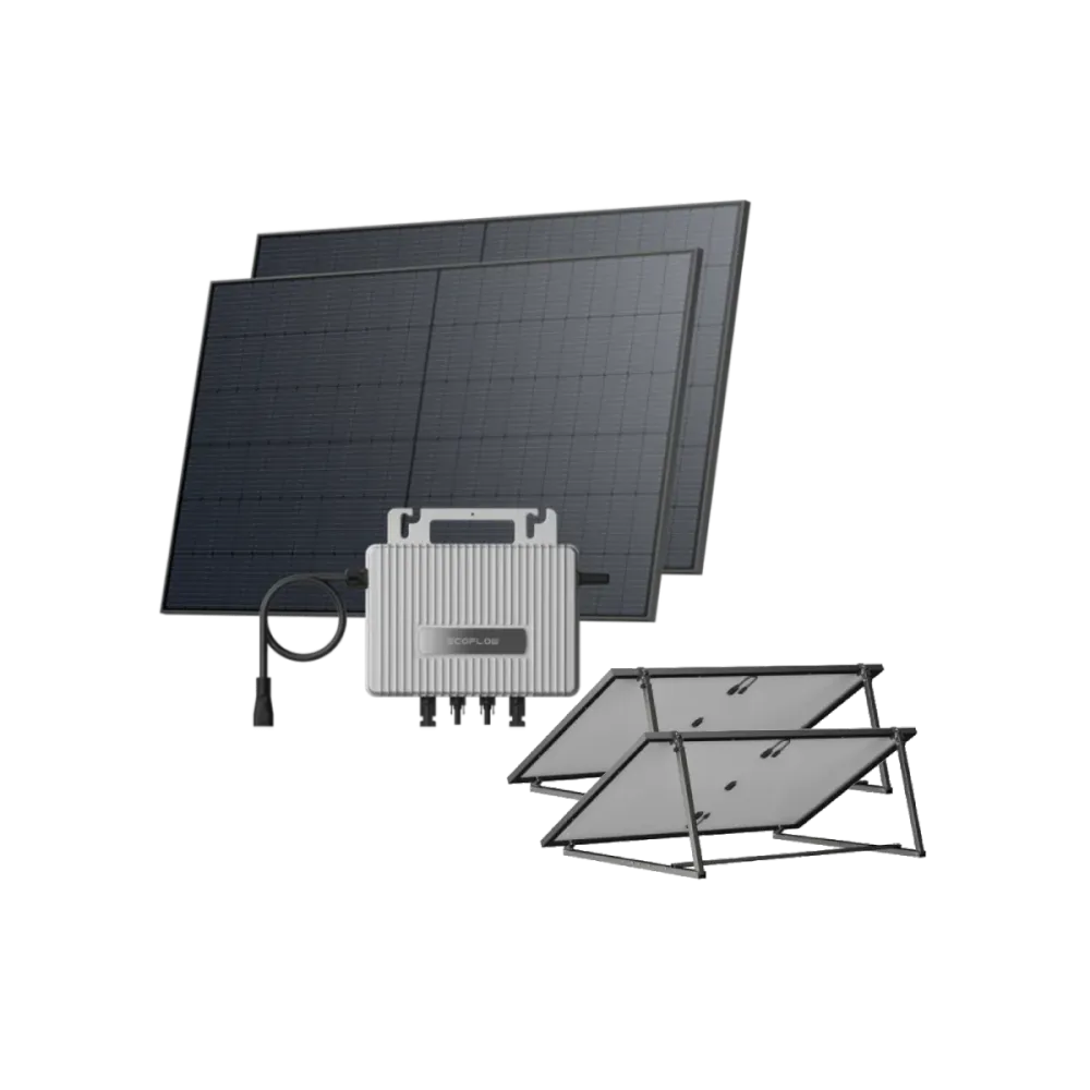 Kit EcoFlow STREAM de Jardim/Chão - (1040Wp) 2 × 520W Painel solar rígido + microinversor STREAM / Suporte: Suporte solar ajustável